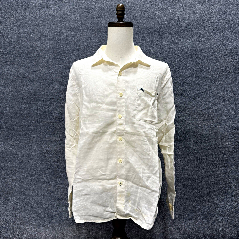 Tommy Bahama Shirt Mens L White Linen Long Sleeve Button-Up Pockets Marlin